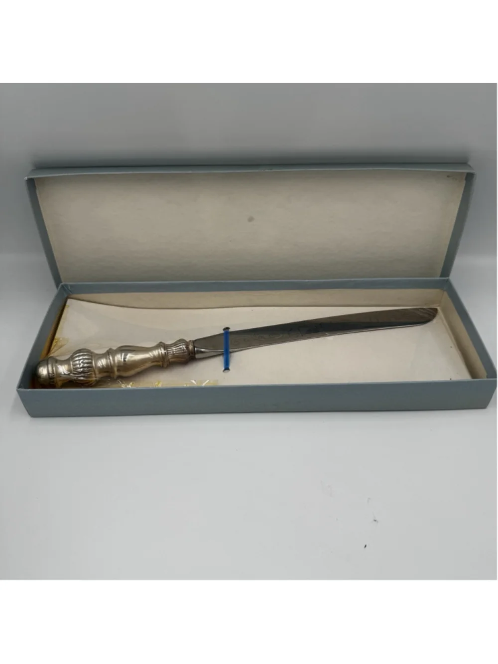 Vintage Challah Knife Judaica Engraved Blade Silver Tone Handle w/ Box Judaica